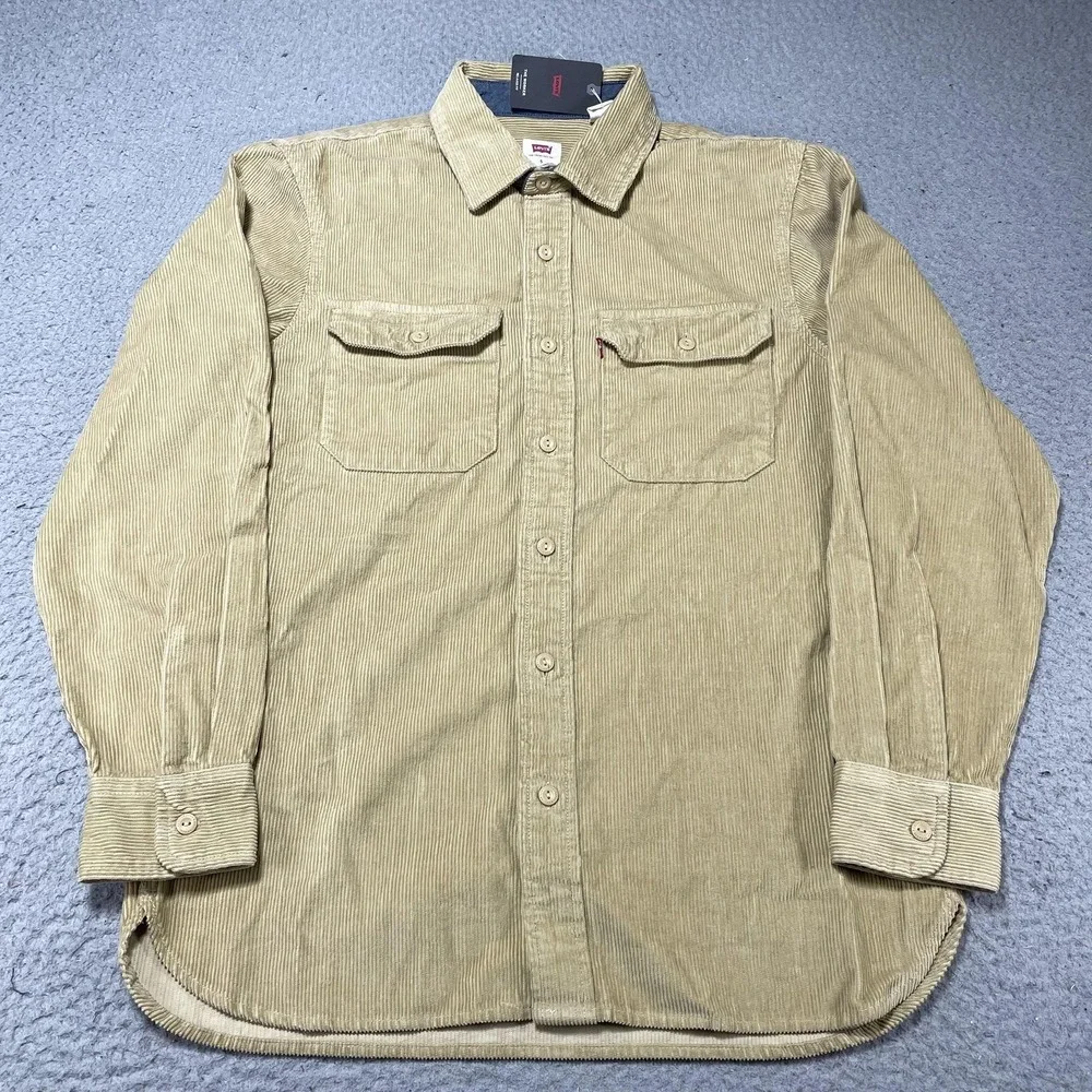 Levi's Shirt Mens Small Beige Corduroy Worker Relaxed Button‎ Front Long Sleeve